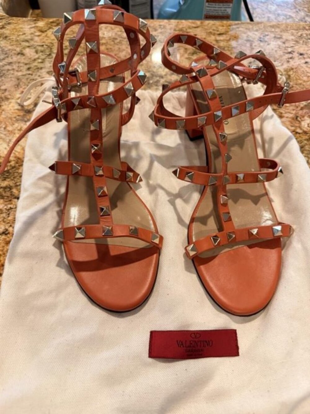 Valentino Orange Rockstud Strappy High-Heel Sandals